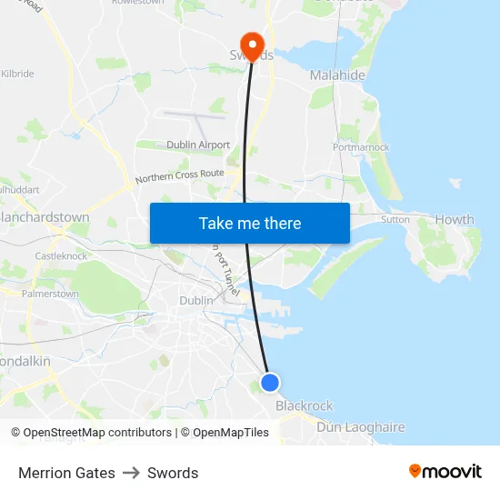Merrion Gates to Swords map