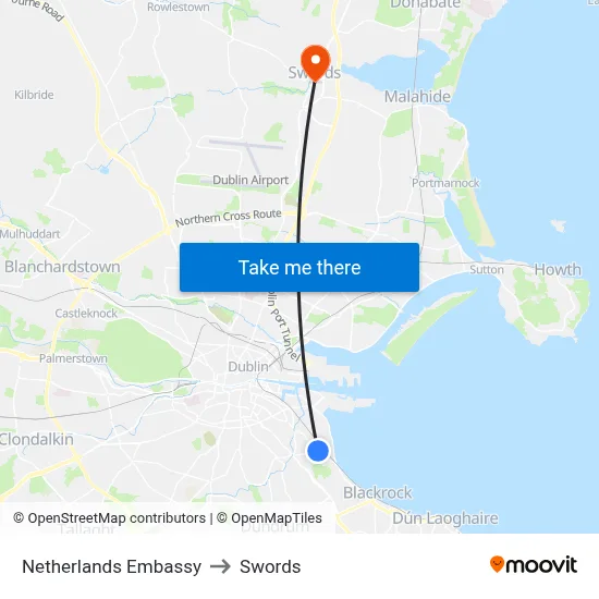 Netherlands Embassy to Swords map