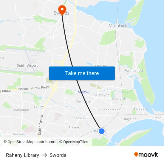 Raheny Library to Swords map