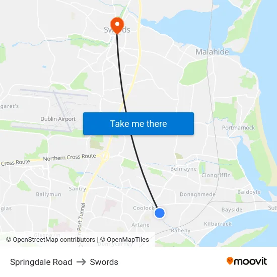 Springdale Road to Swords map