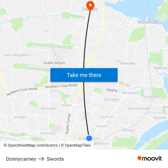 Donnycarney to Swords map