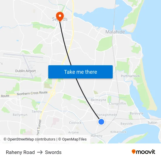 Raheny Road to Swords map