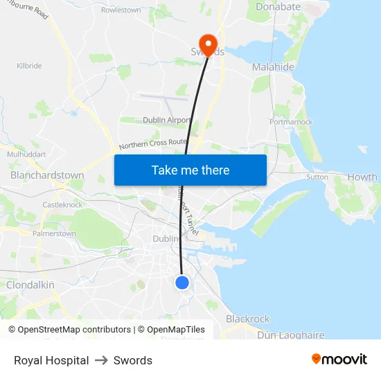 Royal Hospital to Swords map