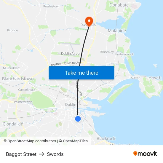 Baggot Street to Swords map