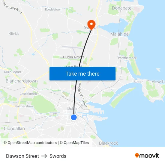 Dawson Street to Swords map