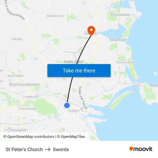 St Peter's Church to Swords map
