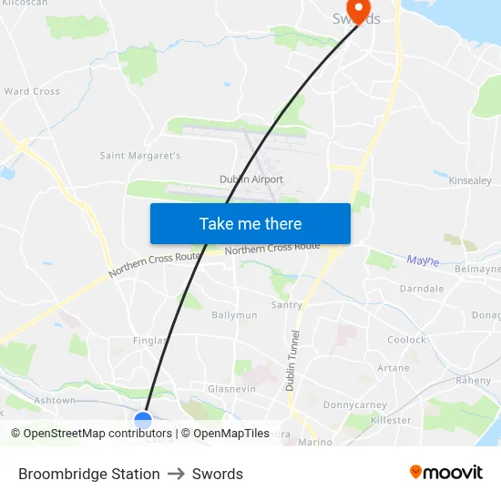 Broombridge Station to Swords map