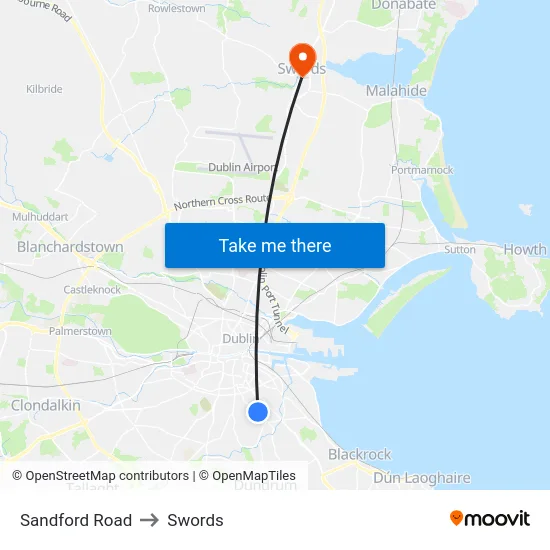Sandford Road to Swords map