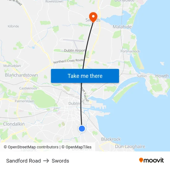 Sandford Road to Swords map
