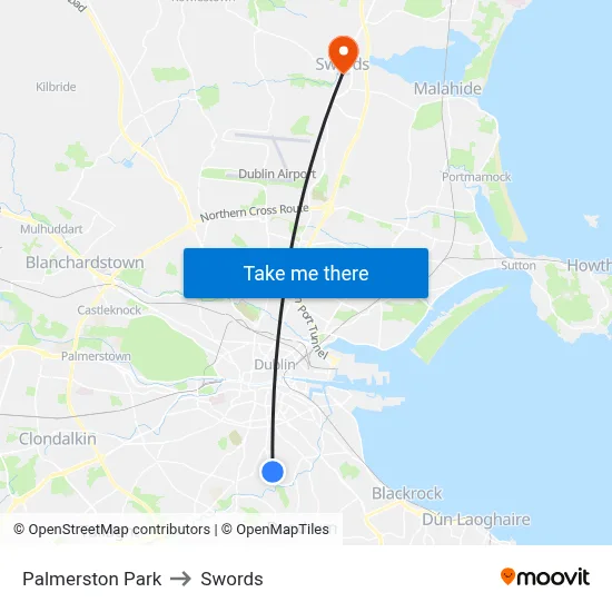 Palmerston Park to Swords map
