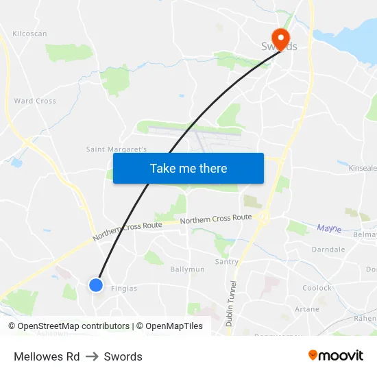Mellowes Rd to Swords map
