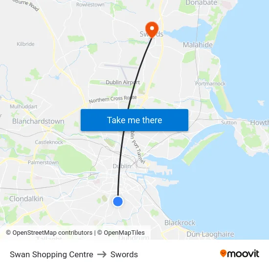 Swan Shopping Centre to Swords map