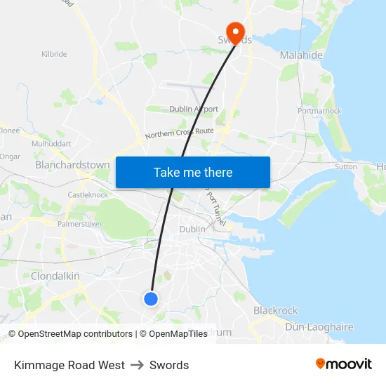 Kimmage Road West to Swords map
