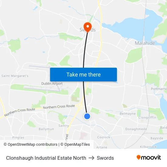 Clonshaugh Industrial Estate North to Swords map