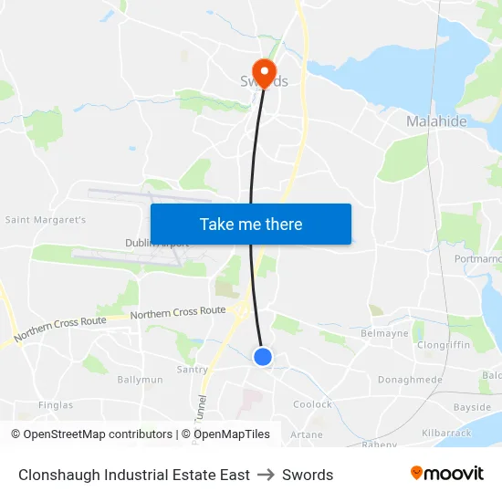 Clonshaugh Industrial Estate East to Swords map
