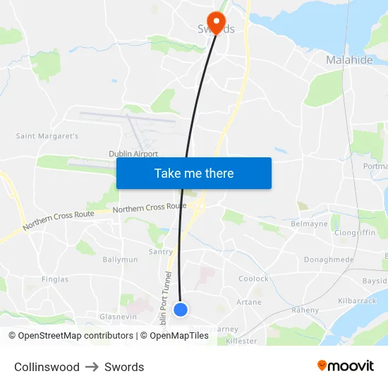 Collinswood to Swords map