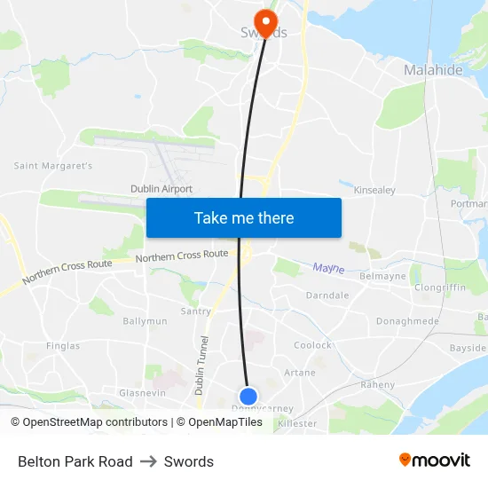 Belton Park Road to Swords map