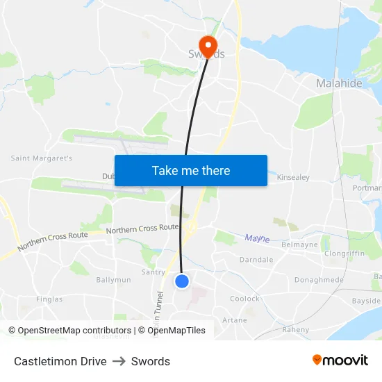 Castletimon Drive to Swords map