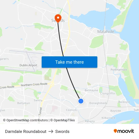 Darndale Roundabout to Swords map
