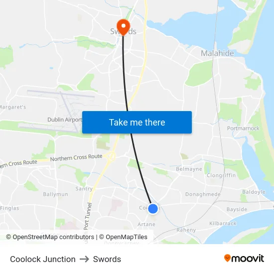Coolock Junction to Swords map