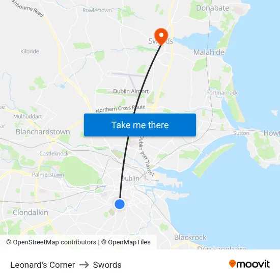 Leonard's Corner to Swords map
