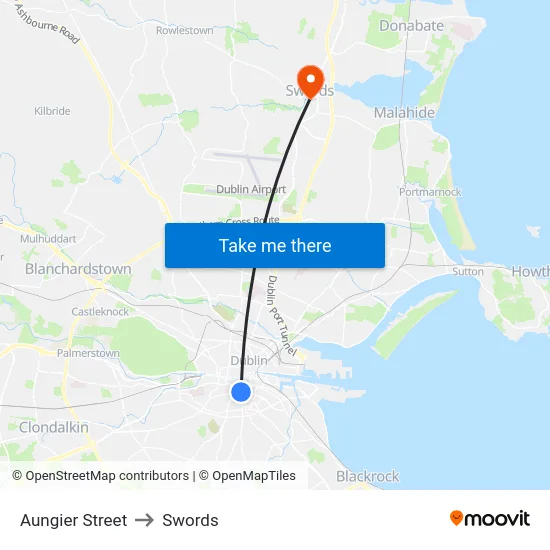 Aungier Street to Swords map