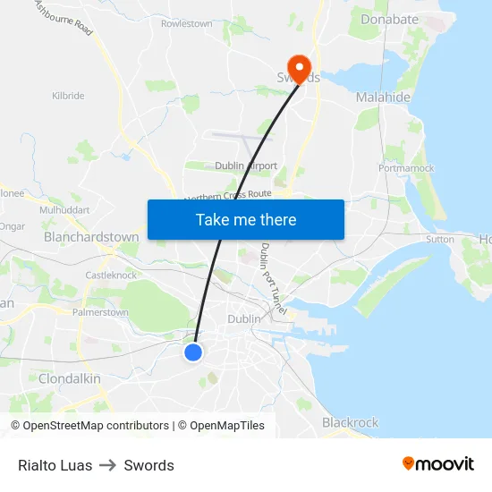 Rialto Luas to Swords map