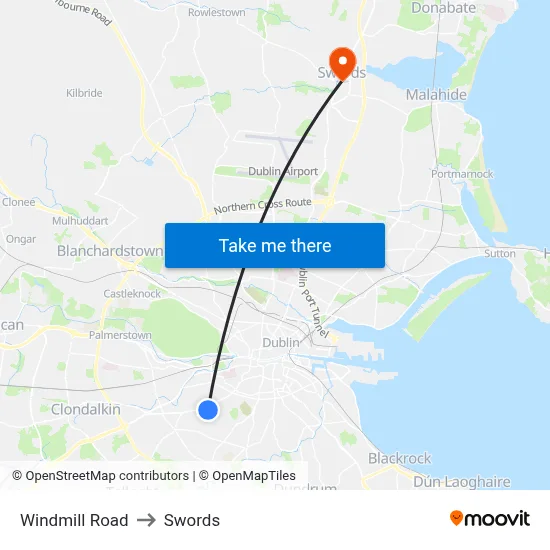 Windmill Road to Swords map