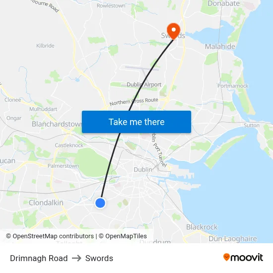 Drimnagh Road to Swords map