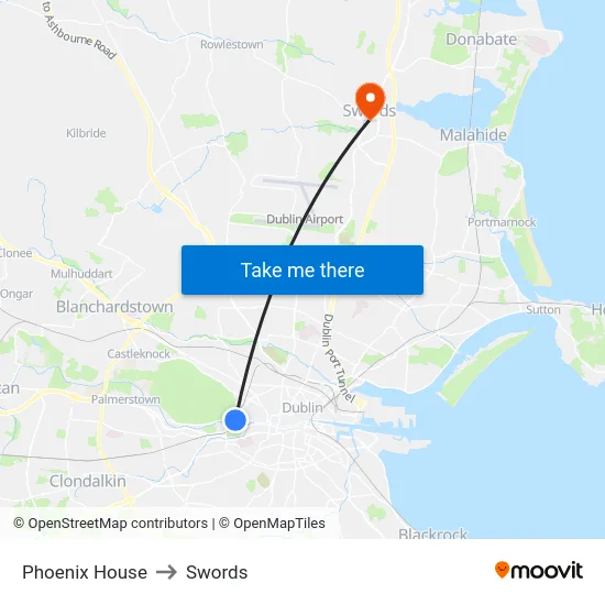 Phoenix House to Swords map