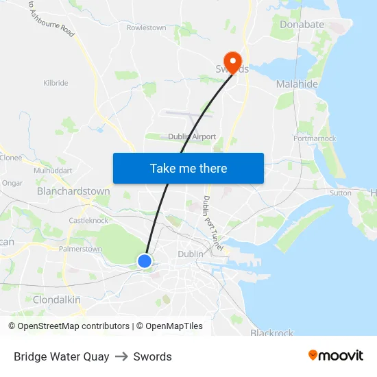 Bridge Water Quay to Swords map