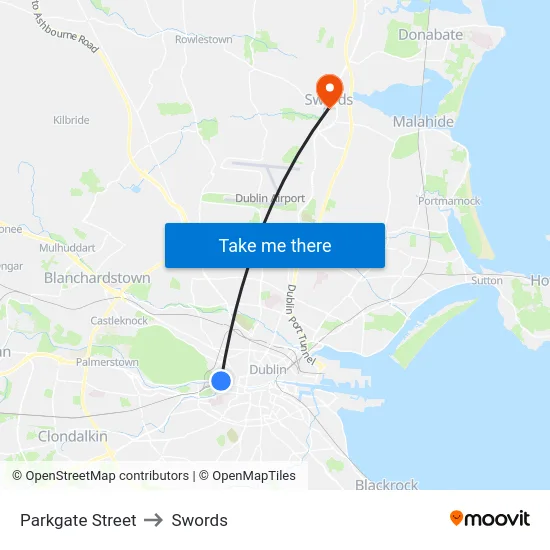 Parkgate Street to Swords map
