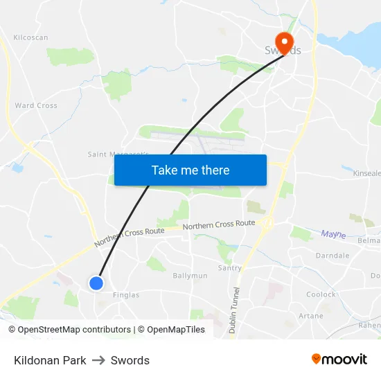 Kildonan Park to Swords map