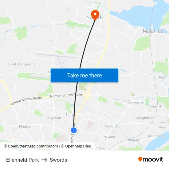 Ellenfield Park to Swords map