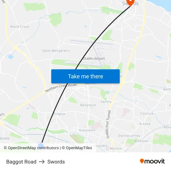Baggot Road to Swords map