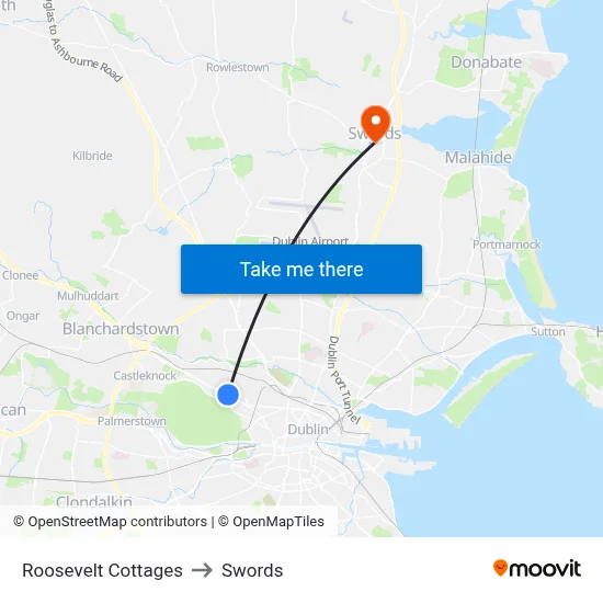 Roosevelt Cottages to Swords map