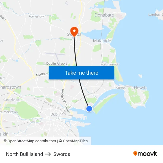 North Bull Island to Swords map