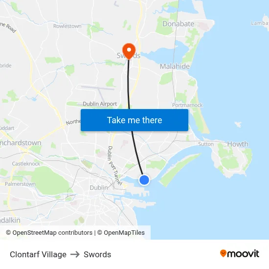 Clontarf Village to Swords map