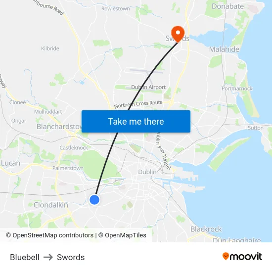 Bluebell to Swords map