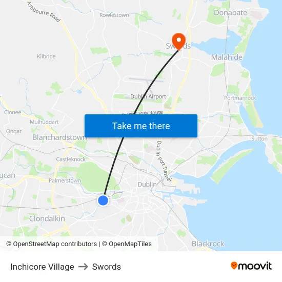 Inchicore Village to Swords map