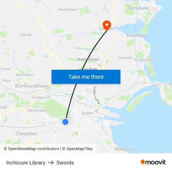 Inchicore Library to Swords map