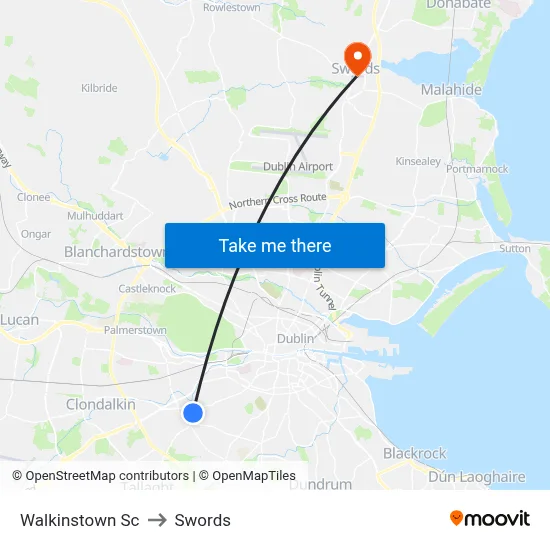 Walkinstown Sc to Swords map