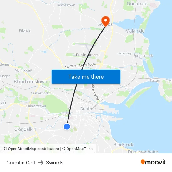 Crumlin Coll to Swords map
