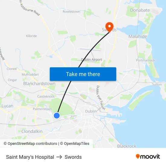 Saint Mary's Hospital to Swords map