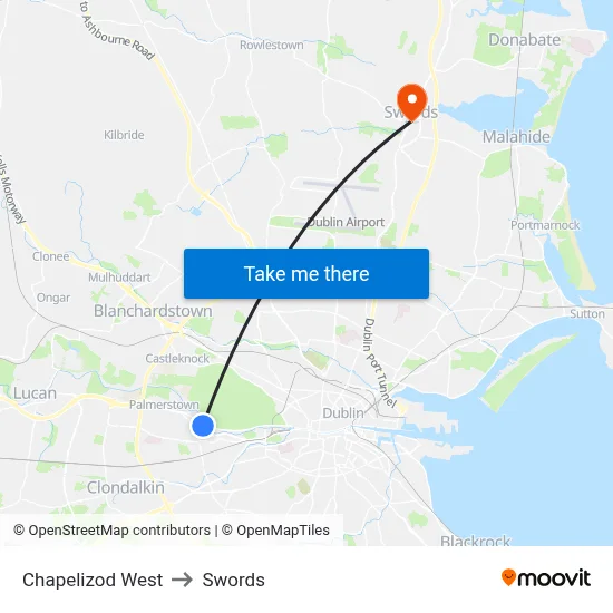 Chapelizod West to Swords map