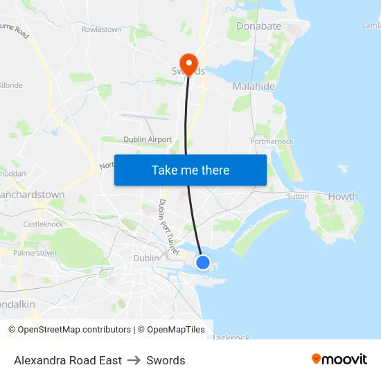Alexandra Road East to Swords map