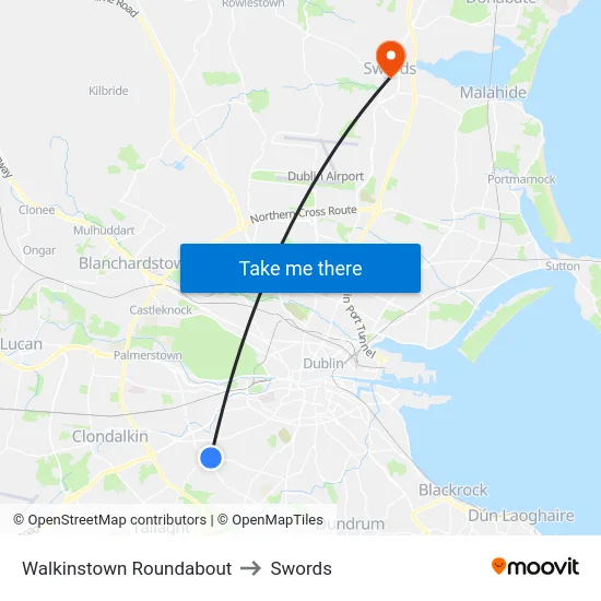 Walkinstown Roundabout to Swords map