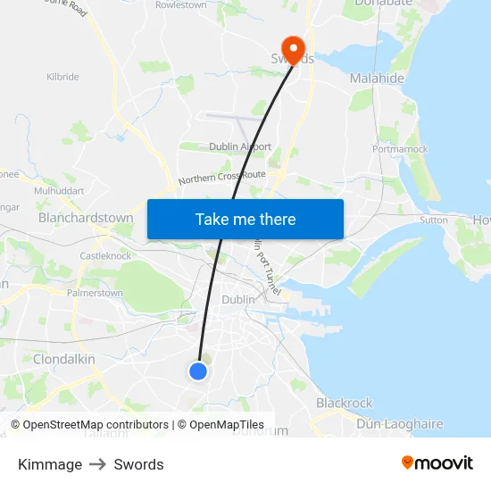 Kimmage to Swords map