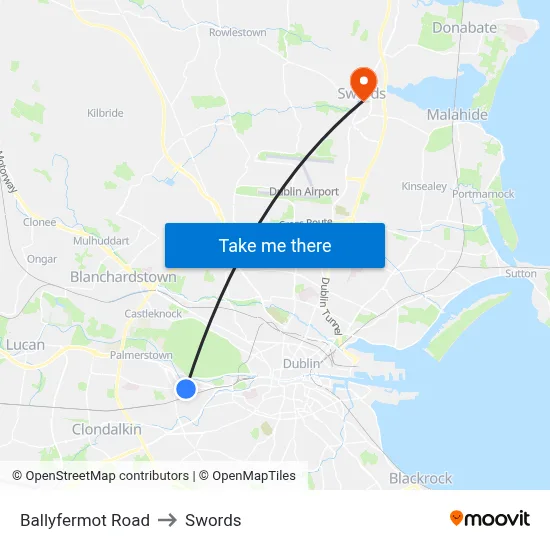 Ballyfermot Road to Swords map