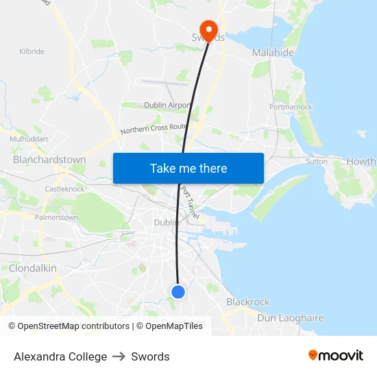 Alexandra College to Swords map